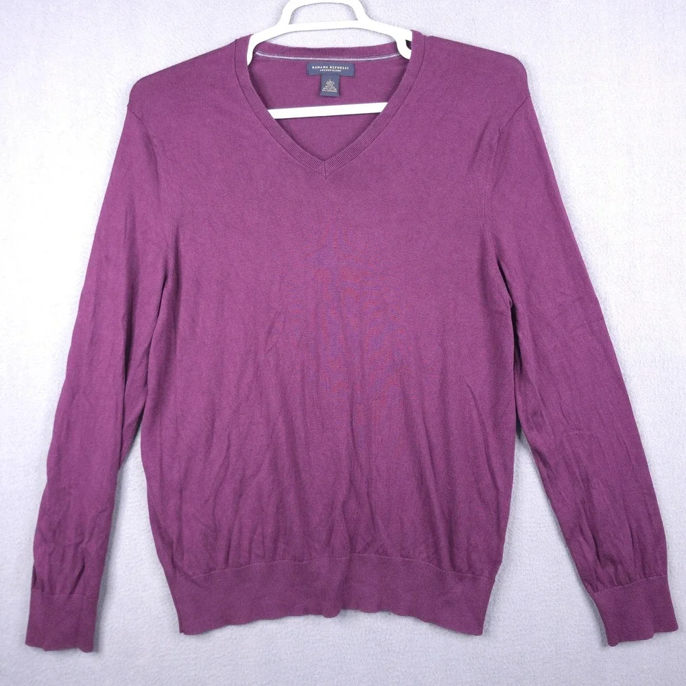 Banana Republic Sweater V-Neck Purple Large Silk Cashmere Luxury Blend